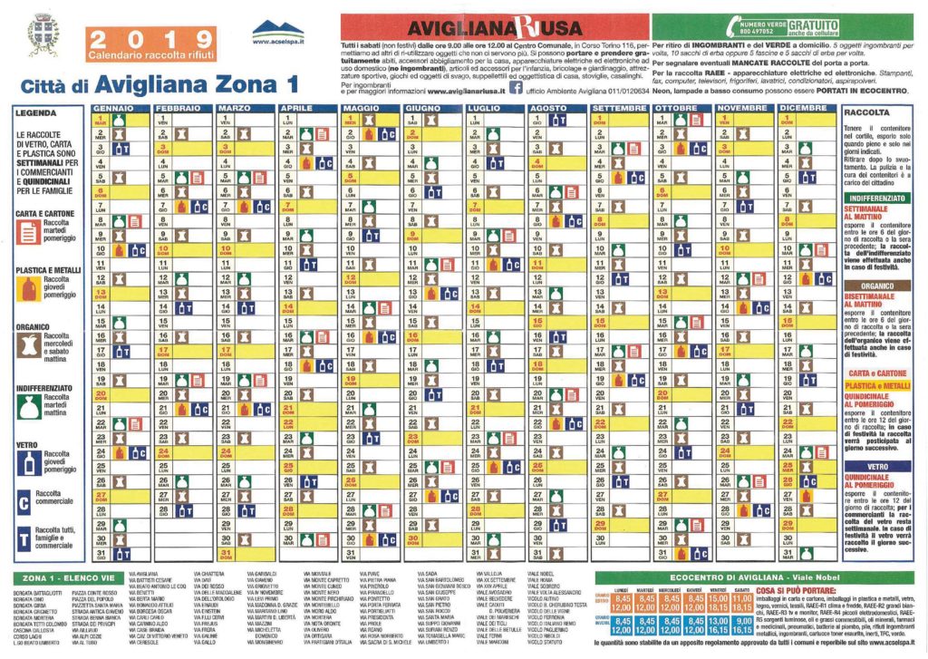 Calendario rifiuti Acsel 2019