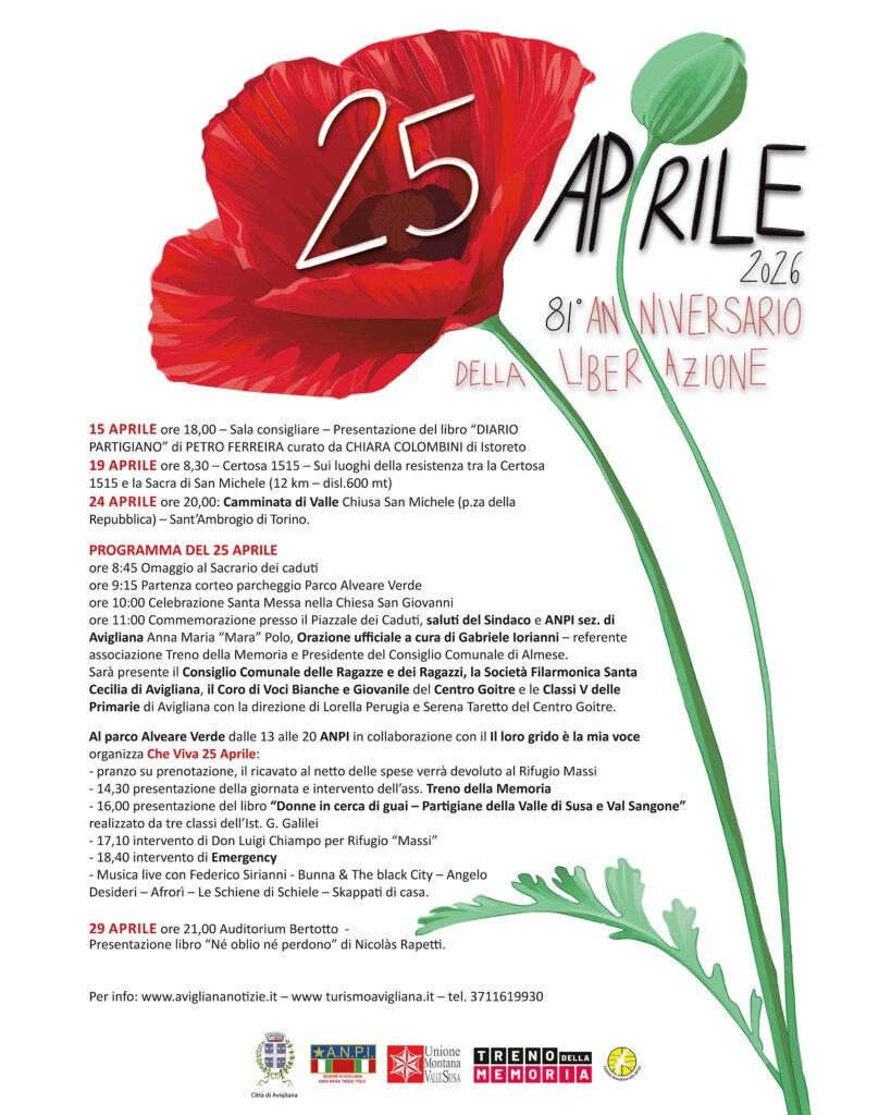 Il 25 aprile ad Avigliana, il programma della giornata e le iniziative nell'ambito della Festa della Liberazione